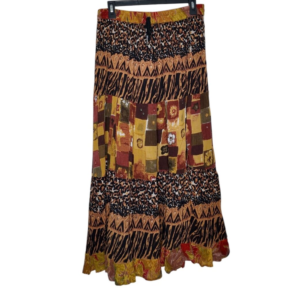 Raja vintage boho floral and animal print maxi skirt free size made in India